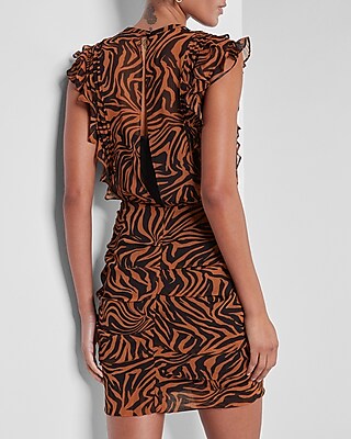 Abstract Print Ruched Mini Dress | Express
